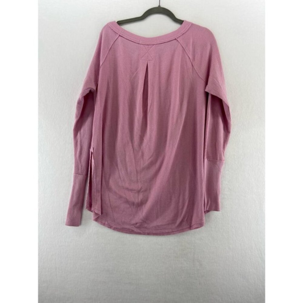Free People We the Free Pink Waffle Knit Long Sleeve Top Sz Medium